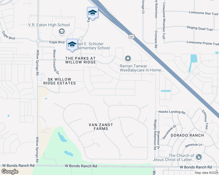 map of restaurants, bars, coffee shops, grocery stores, and more near 1020 Pinnacle Breeze Drive in Haslet