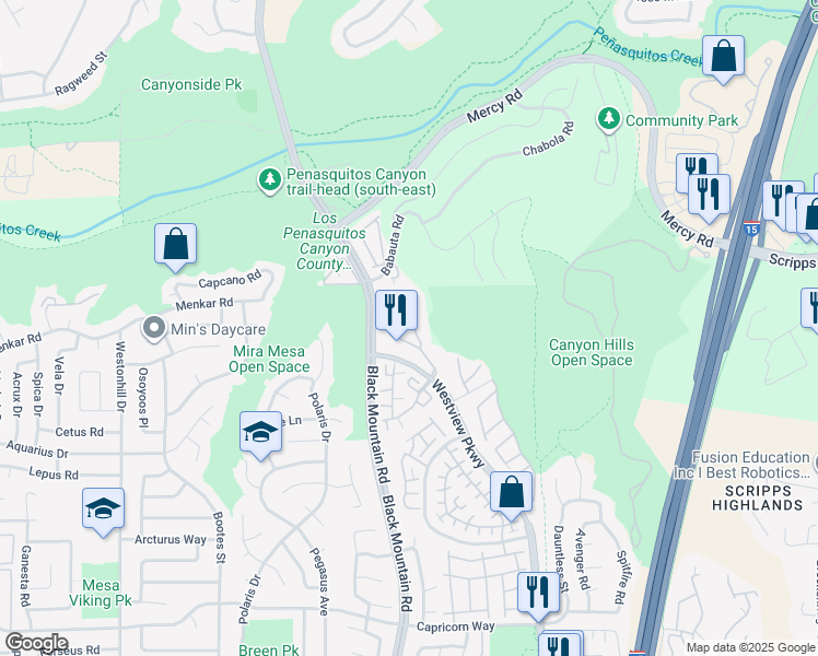 map of restaurants, bars, coffee shops, grocery stores, and more near 11901 Westview Parkway in San Diego