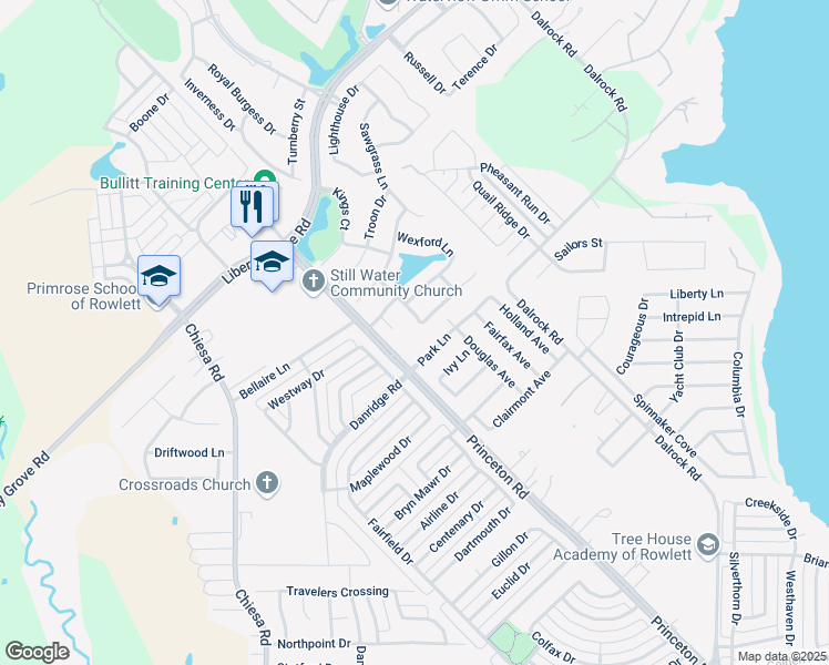 map of restaurants, bars, coffee shops, grocery stores, and more near 7909 Southern Hills Ln in Rowlett