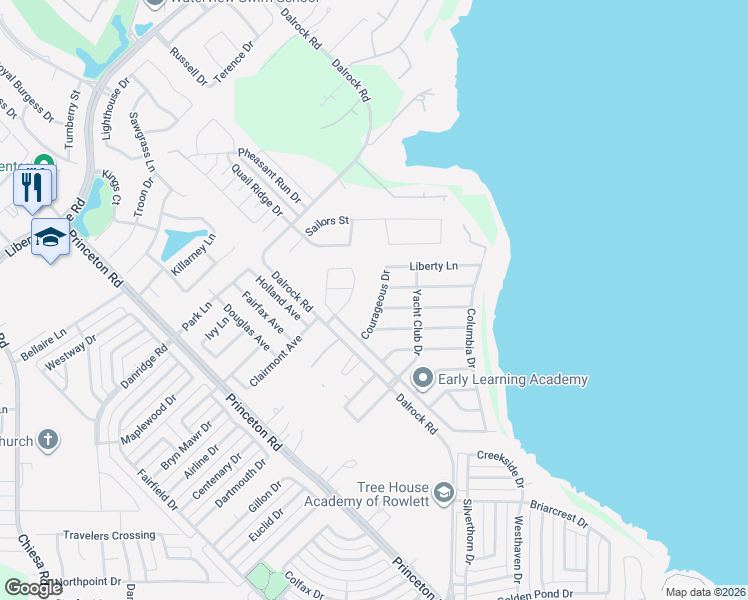 map of restaurants, bars, coffee shops, grocery stores, and more near 8201 Americas Cup in Rowlett