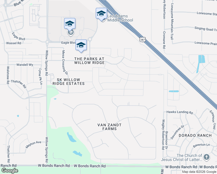 map of restaurants, bars, coffee shops, grocery stores, and more near 1056 Pinnacle Breeze Drive in Haslet