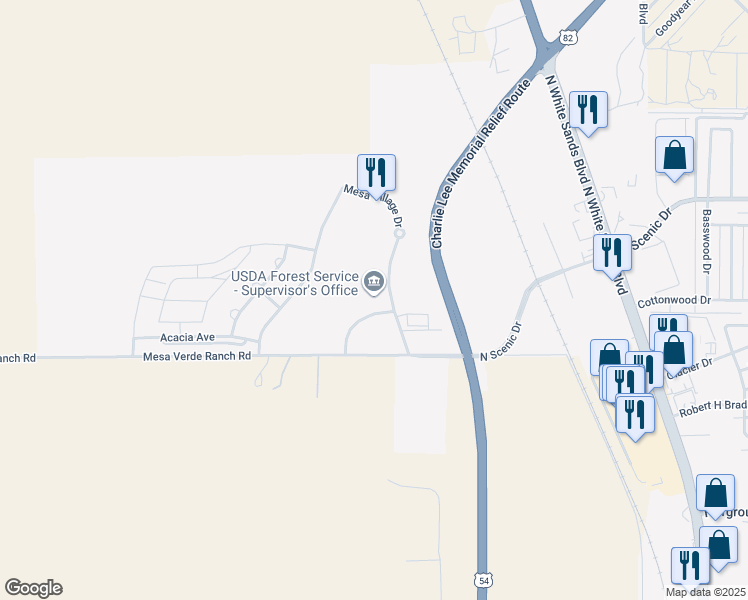 map of restaurants, bars, coffee shops, grocery stores, and more near 3463 Las Palomas Road in Alamogordo