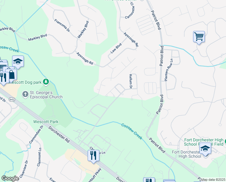 map of restaurants, bars, coffee shops, grocery stores, and more near 8857 Renwick Avenue in Summerville