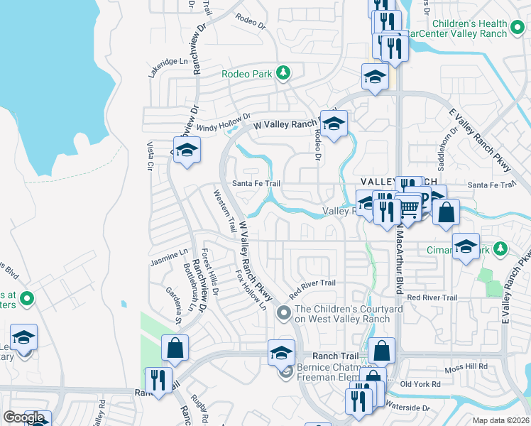 map of restaurants, bars, coffee shops, grocery stores, and more near 9445 Abbey Road in Irving