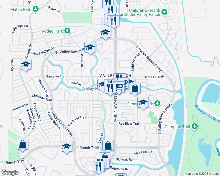 map of restaurants, bars, coffee shops, grocery stores, and more near 9451 North MacArthur Boulevard in Irving