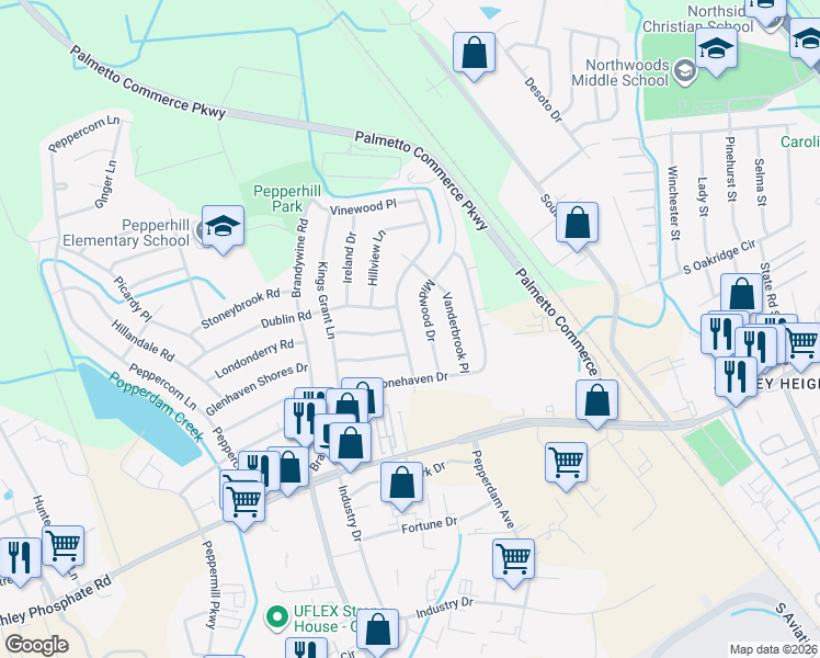 map of restaurants, bars, coffee shops, grocery stores, and more near 7622 Chippendale Road in North Charleston