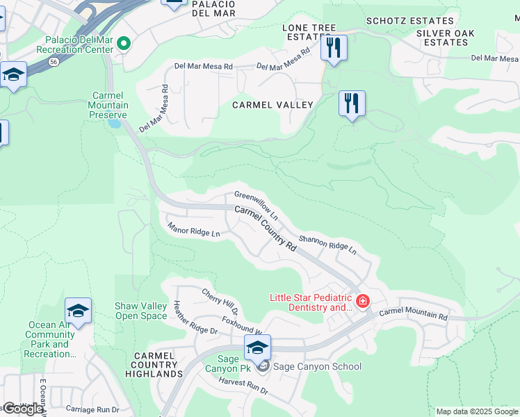 map of restaurants, bars, coffee shops, grocery stores, and more near 5273 Greenwillow Lane in San Diego