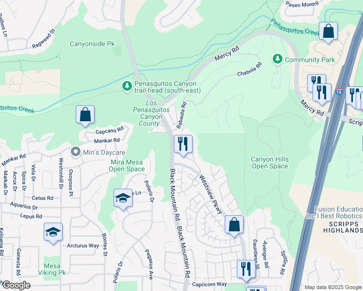 map of restaurants, bars, coffee shops, grocery stores, and more near 11829 Westview Parkway in San Diego