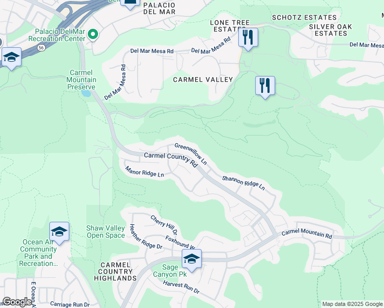 map of restaurants, bars, coffee shops, grocery stores, and more near 5255 Greenwillow Lane in San Diego