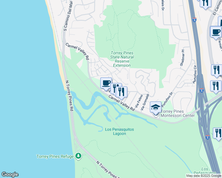 map of restaurants, bars, coffee shops, grocery stores, and more near 2252 Via Aprilia in Del Mar