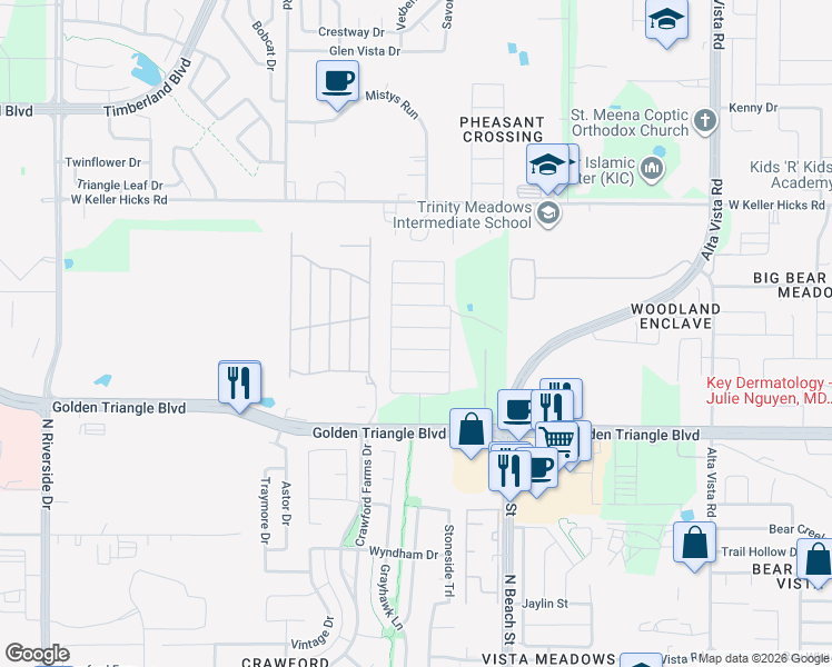 map of restaurants, bars, coffee shops, grocery stores, and more near 4224 Satellite Drive in Fort Worth