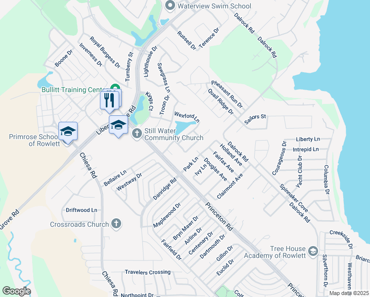 map of restaurants, bars, coffee shops, grocery stores, and more near 7909 Southern Hills Lane in Rowlett
