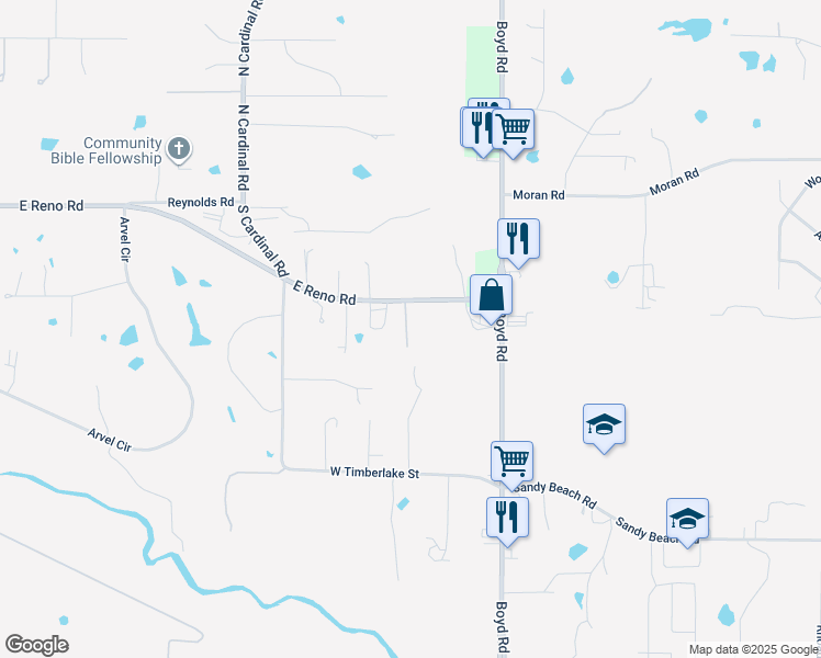 map of restaurants, bars, coffee shops, grocery stores, and more near 1620 East Reno Road in Azle