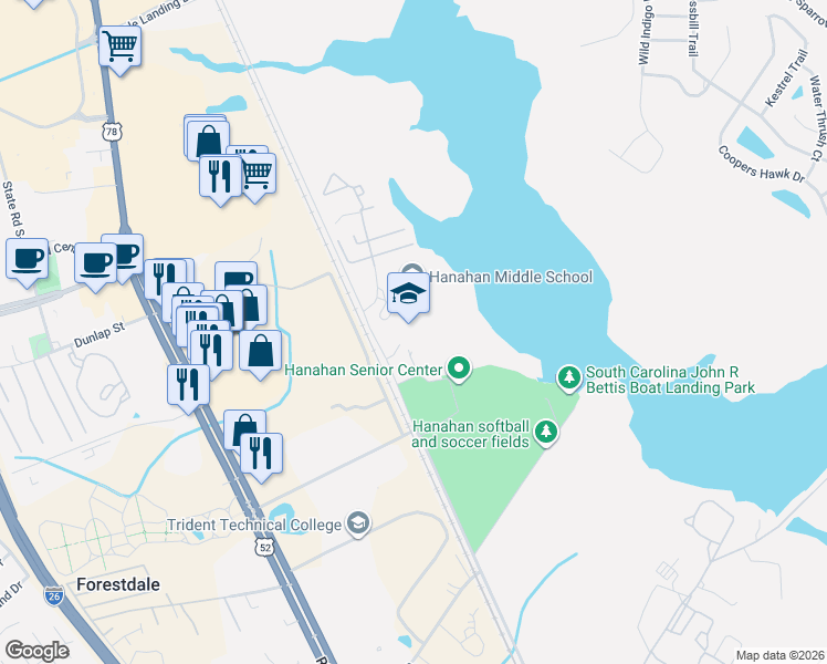 map of restaurants, bars, coffee shops, grocery stores, and more near 4000 Mabeline Rd in Hanahan