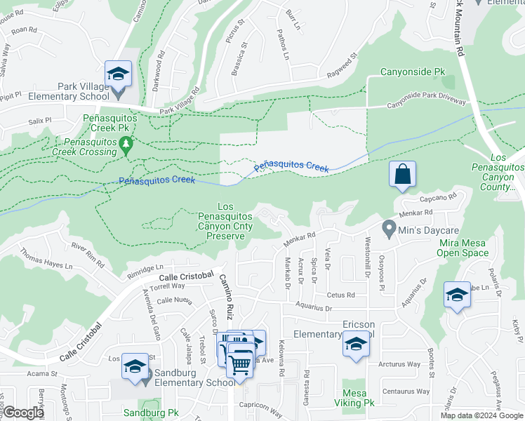 map of restaurants, bars, coffee shops, grocery stores, and more near 11544 Hadar Drive in San Diego