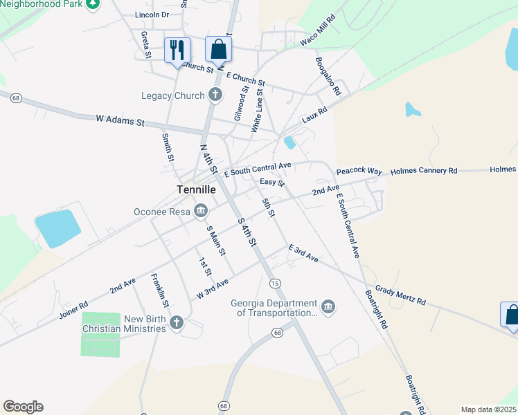 map of restaurants, bars, coffee shops, grocery stores, and more near 208 5th Street in Tennille