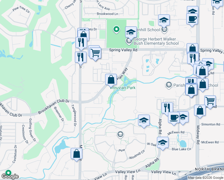 map of restaurants, bars, coffee shops, grocery stores, and more near 3870 Ponte Avenue in Addison