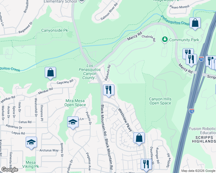 map of restaurants, bars, coffee shops, grocery stores, and more near 11849 Westview Parkway in San Diego