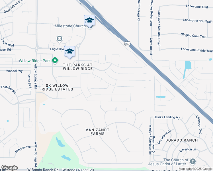 map of restaurants, bars, coffee shops, grocery stores, and more near 1021 Pinnacle Ridge Road in Haslet