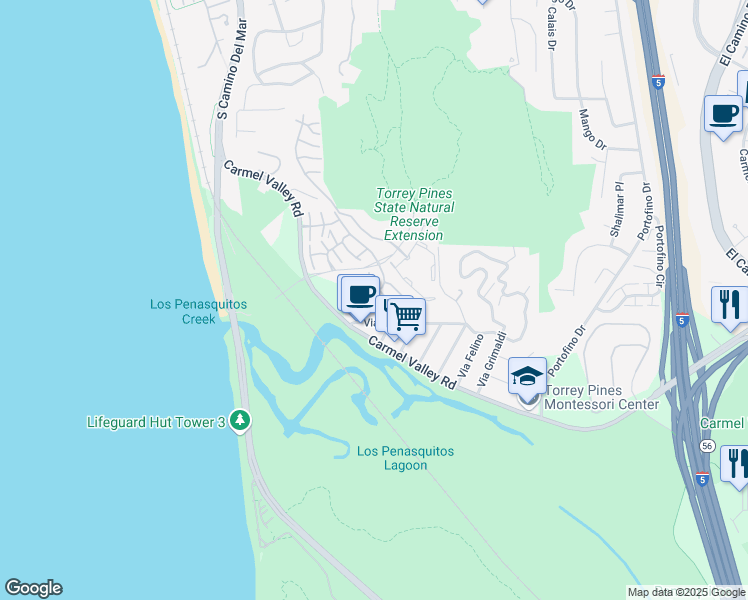 map of restaurants, bars, coffee shops, grocery stores, and more near 12819 Caminito Del Canto in Del Mar