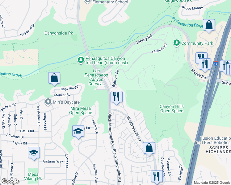map of restaurants, bars, coffee shops, grocery stores, and more near 11855 Westview Parkway in San Diego