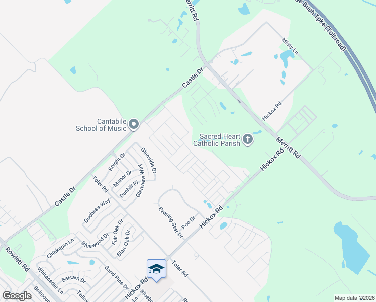 map of restaurants, bars, coffee shops, grocery stores, and more near 3200 Castle Drive in Rowlett