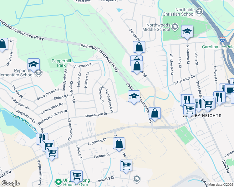 map of restaurants, bars, coffee shops, grocery stores, and more near 7636 Stonehaven Drive in North Charleston