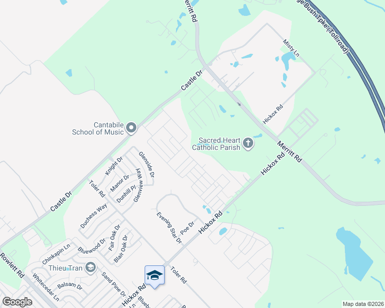 map of restaurants, bars, coffee shops, grocery stores, and more near 3200 Castle Drive in Rowlett