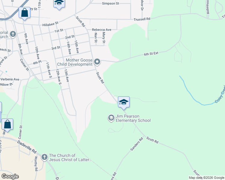map of restaurants, bars, coffee shops, grocery stores, and more near 920 Scott Road in Alexander City