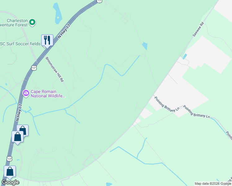 map of restaurants, bars, coffee shops, grocery stores, and more near 1213 Reserve Lane in Awendaw