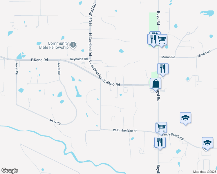 map of restaurants, bars, coffee shops, grocery stores, and more near 1534 East Reno Road in Azle