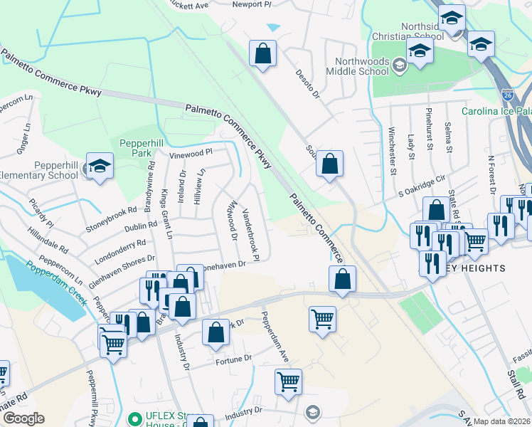 map of restaurants, bars, coffee shops, grocery stores, and more near 7636 Stonehaven Drive in North Charleston