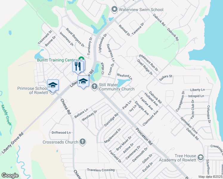 map of restaurants, bars, coffee shops, grocery stores, and more near 7718 Stonehaven Lane in Rowlett