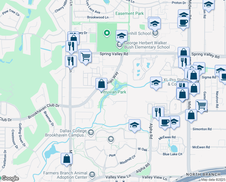 map of restaurants, bars, coffee shops, grocery stores, and more near 3875 Ponte Avenue in Addison
