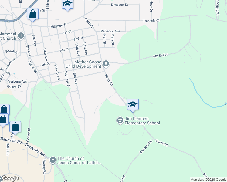 map of restaurants, bars, coffee shops, grocery stores, and more near 920 Scott Road in Alexander City