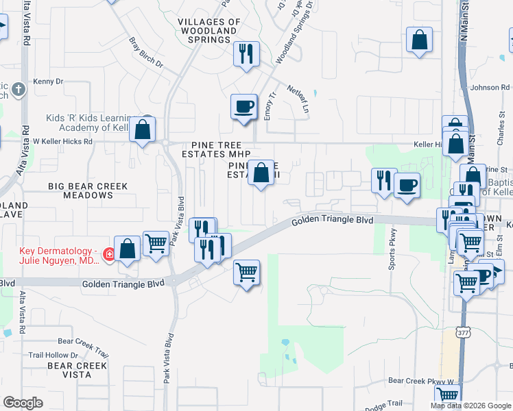 map of restaurants, bars, coffee shops, grocery stores, and more near 11113 Freedom Way in Fort Worth