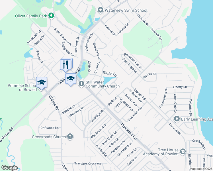 map of restaurants, bars, coffee shops, grocery stores, and more near 7817 Killarney Lane in Rowlett