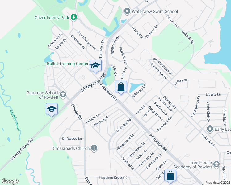 map of restaurants, bars, coffee shops, grocery stores, and more near 7618 Troon Drive in Rowlett