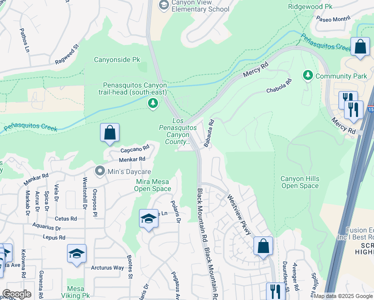map of restaurants, bars, coffee shops, grocery stores, and more near 11940 Black Mountain Road in San Diego