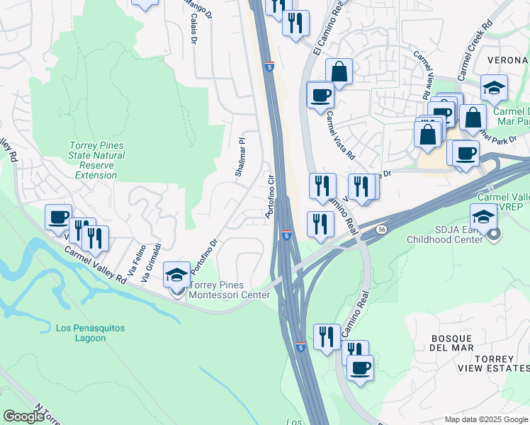 map of restaurants, bars, coffee shops, grocery stores, and more near 2777 Caminito Cedros in Del Mar