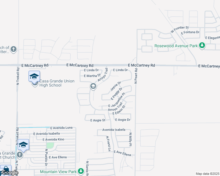 map of restaurants, bars, coffee shops, grocery stores, and more near 1410 Jaycie Drive in Casa Grande