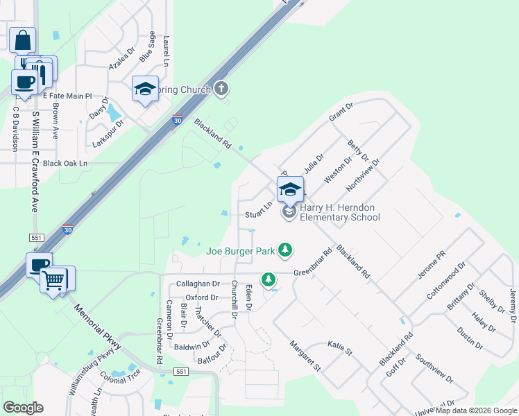 map of restaurants, bars, coffee shops, grocery stores, and more near 429 Stuart Lane in Fate
