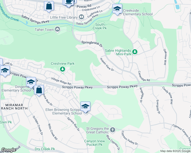 map of restaurants, bars, coffee shops, grocery stores, and more near 11982 Windom Peak Way in San Diego
