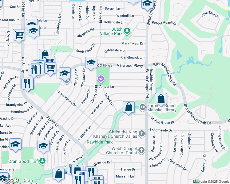 map of restaurants, bars, coffee shops, grocery stores, and more near 13927 Janwood Lane in Farmers Branch