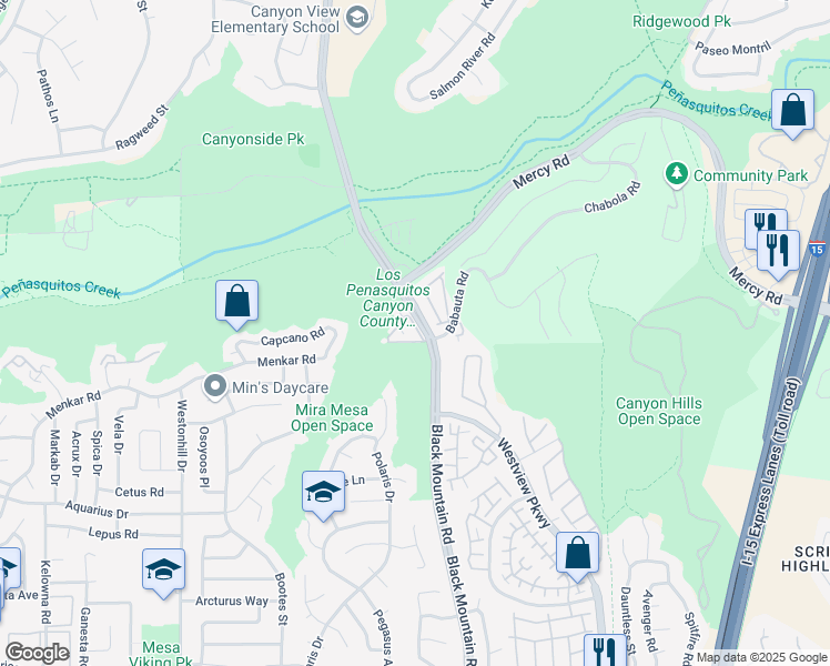 map of restaurants, bars, coffee shops, grocery stores, and more near 11940 Black Mountain Road in San Diego