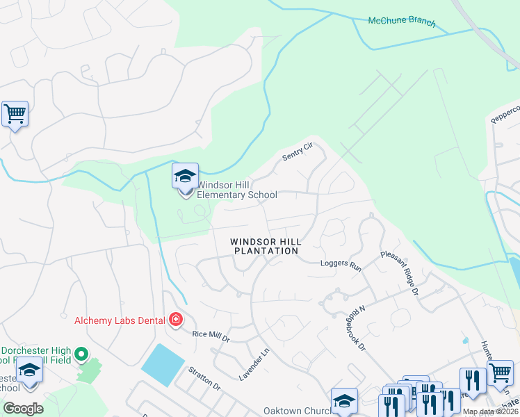 map of restaurants, bars, coffee shops, grocery stores, and more near 8551 Royal Palm Lane in North Charleston