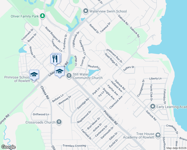 map of restaurants, bars, coffee shops, grocery stores, and more near 7817 Killarney Lane in Rowlett
