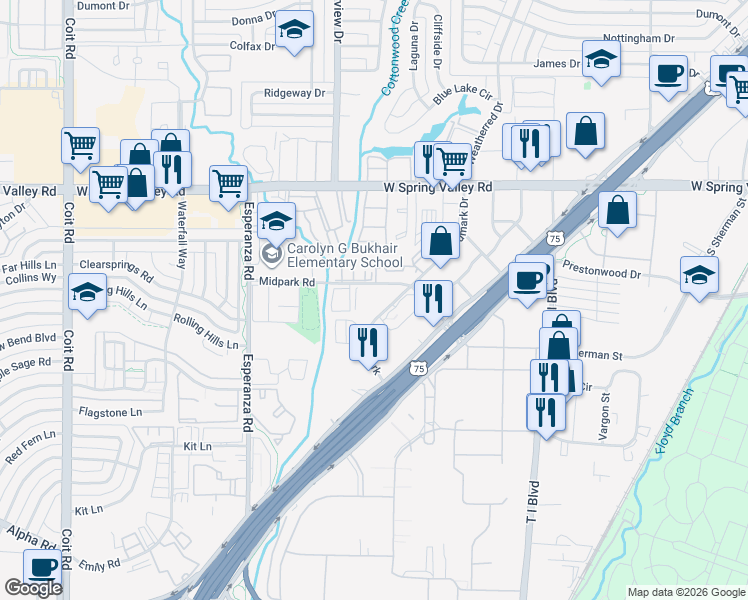 map of restaurants, bars, coffee shops, grocery stores, and more near 19 Goldmark in Dallas