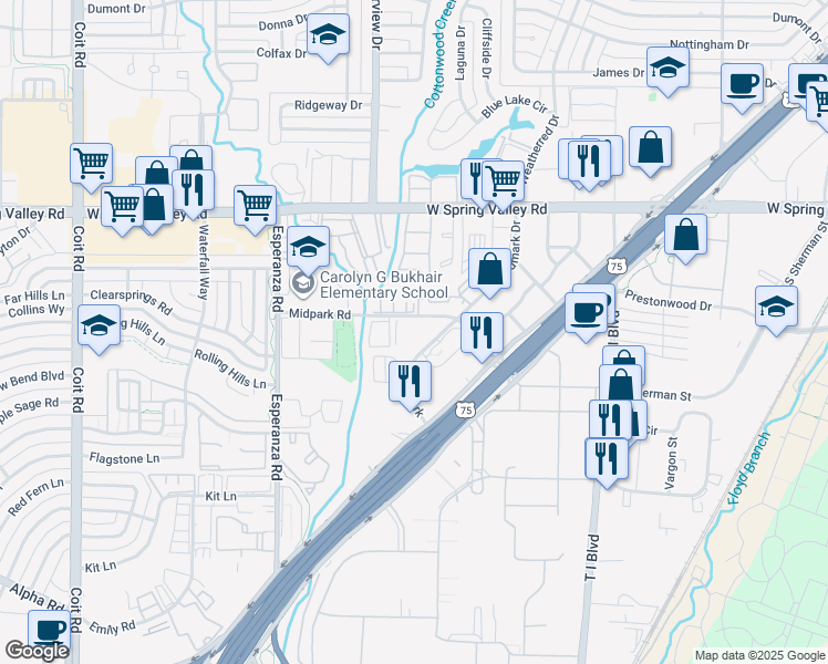 map of restaurants, bars, coffee shops, grocery stores, and more near 19 Goldmark in Dallas