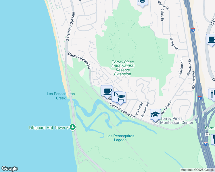 map of restaurants, bars, coffee shops, grocery stores, and more near 2225 Del Mar Scenic Parkway in Del Mar